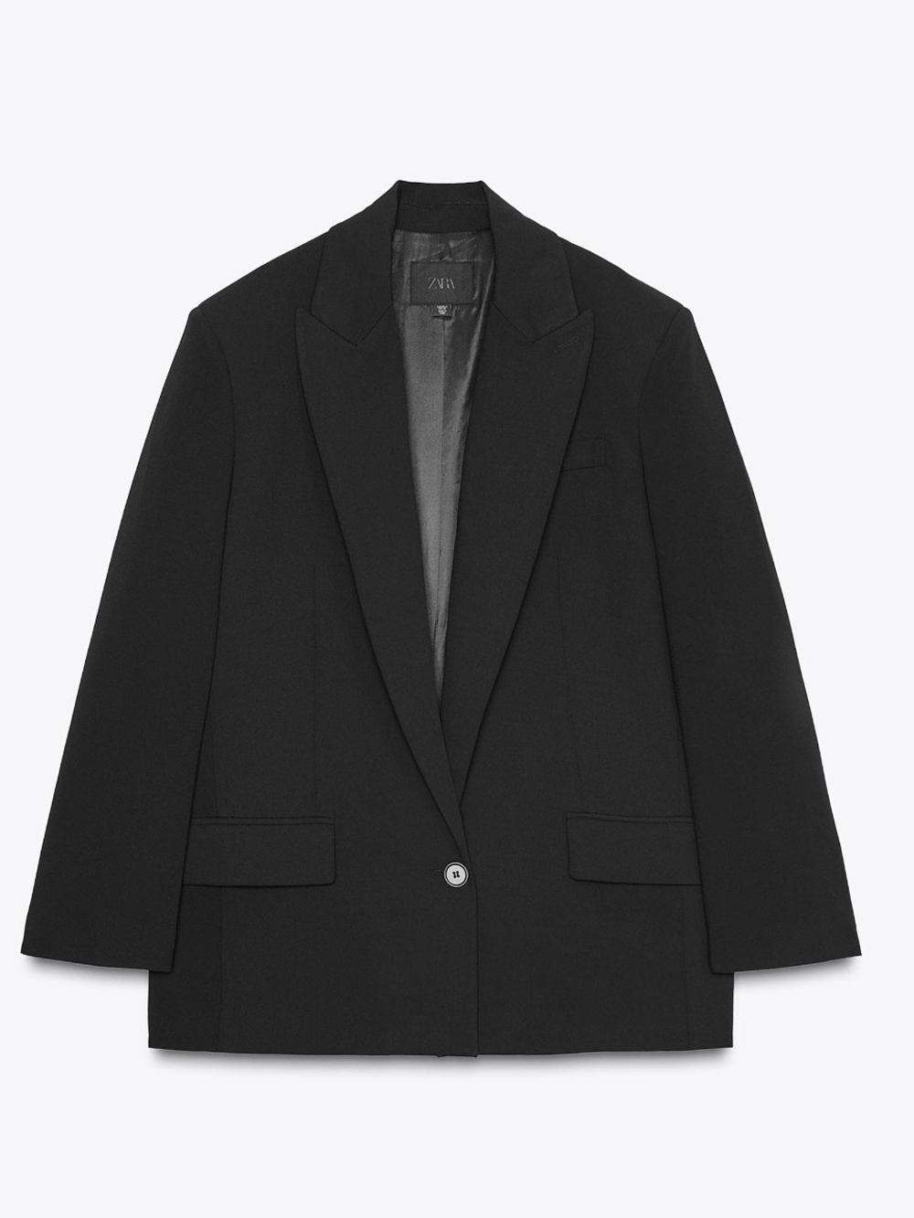 NWT Zara Black Single-Button Notch Lapel Oversize Blazer Sz L
